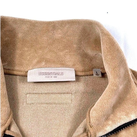 Essentials FOG Wmn's Oak Tan Velour Joggers/Qurter Zip Sweatpants Set Sz L - Picture 3 of 13